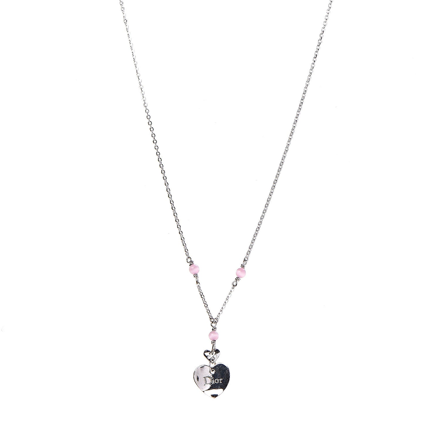 Metal Heart Beaded CD Necklace Silver