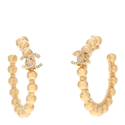 Chanel Crystal CC Hoop Earrings Gold 1 of 5