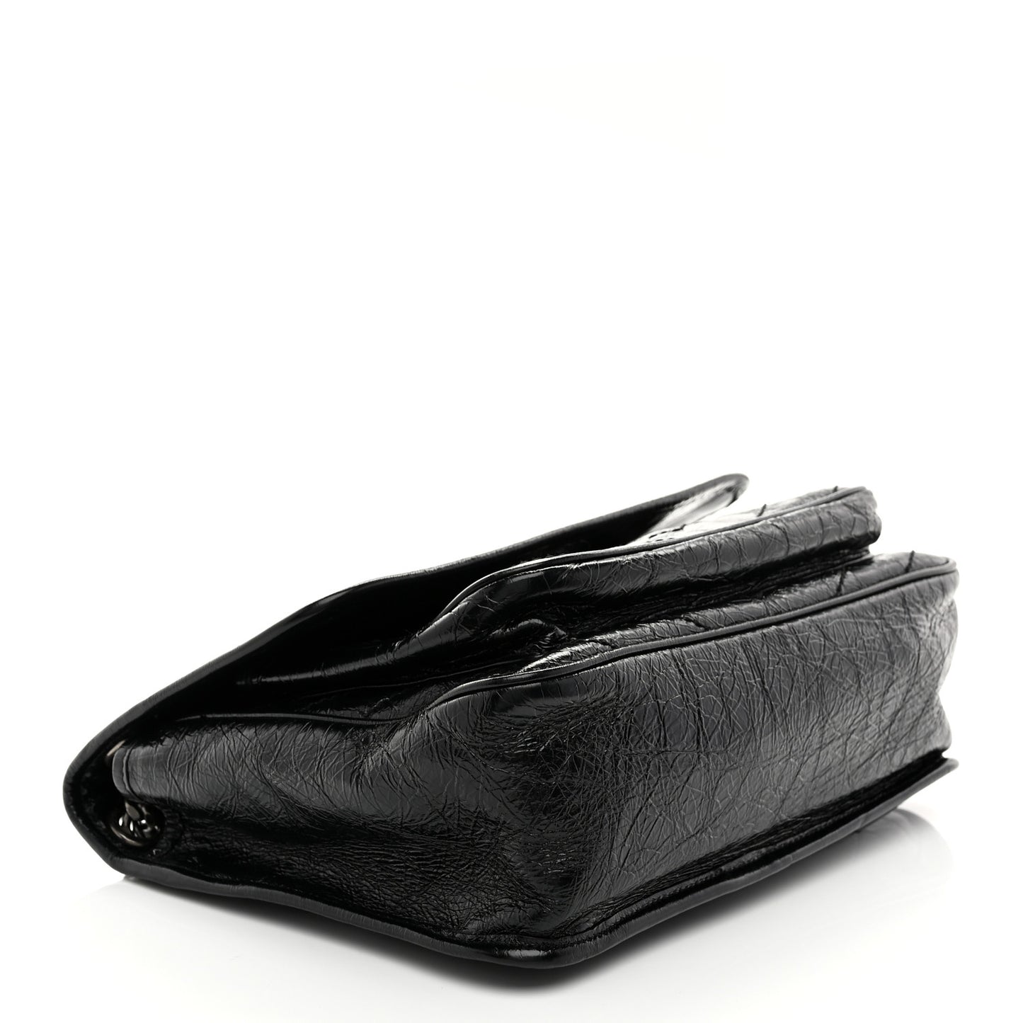 Crinkled Calfskin Matelasse Monogram Medium Niki Chain Satchel Black