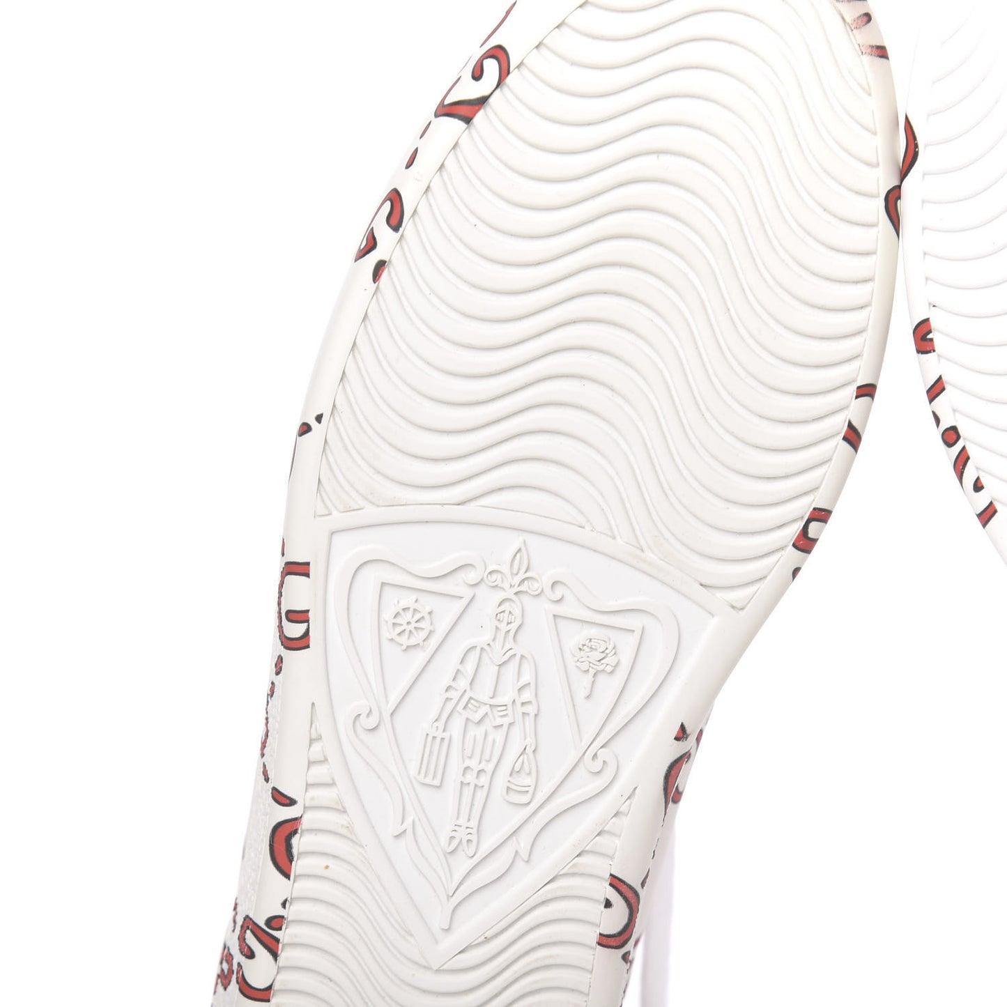 Calfskin GucciGhost Print Womens Ace Sneakers 38.5 White Hibiscus Red