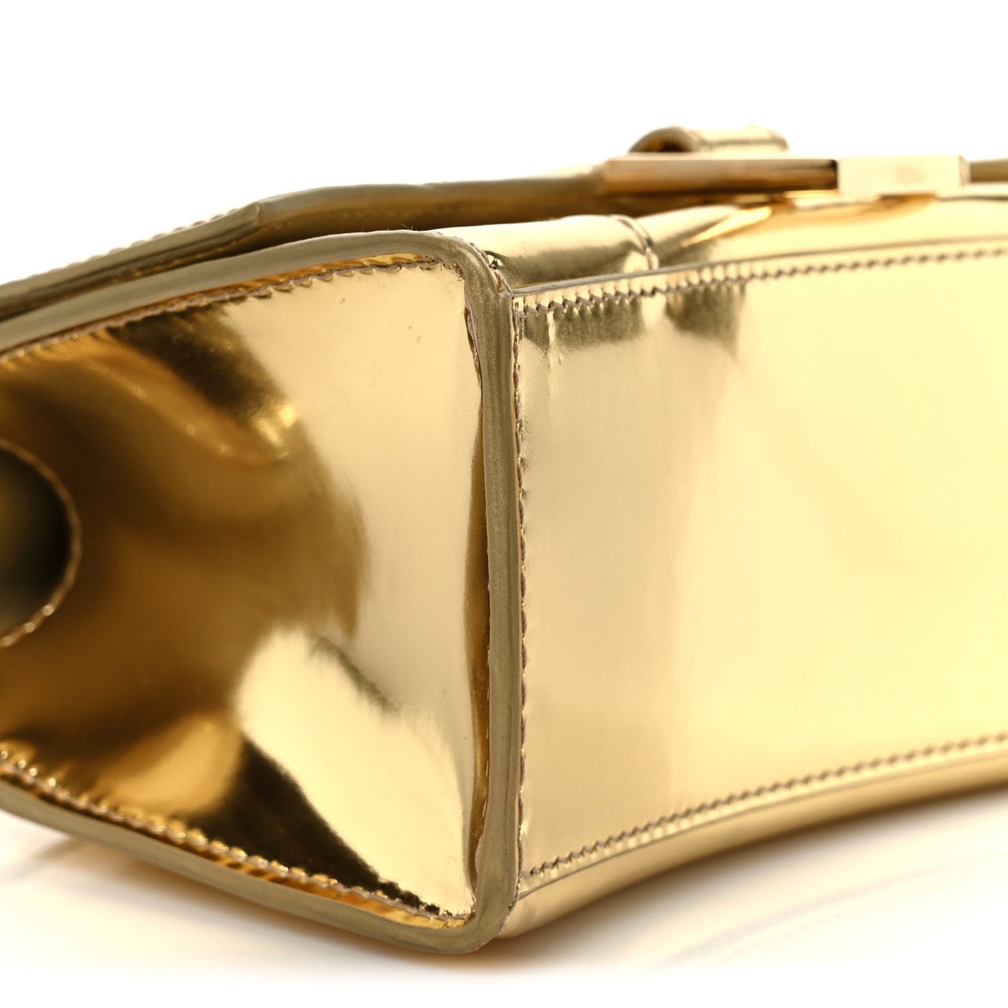 Mirror Calfskin Hourglass Top Handle Bag XS Gold