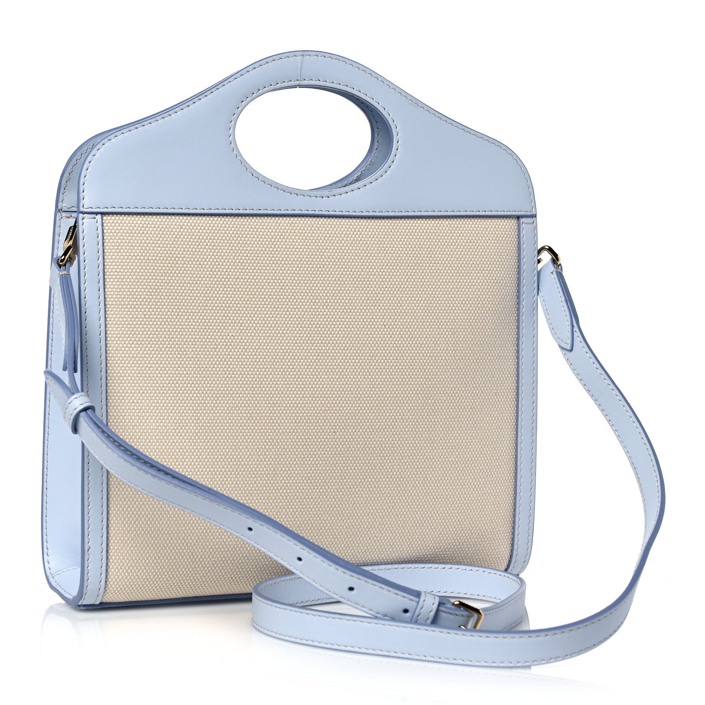 Canvas Smooth Calfskin Two Tone Mini Pocket Bag Natural Pale Blue