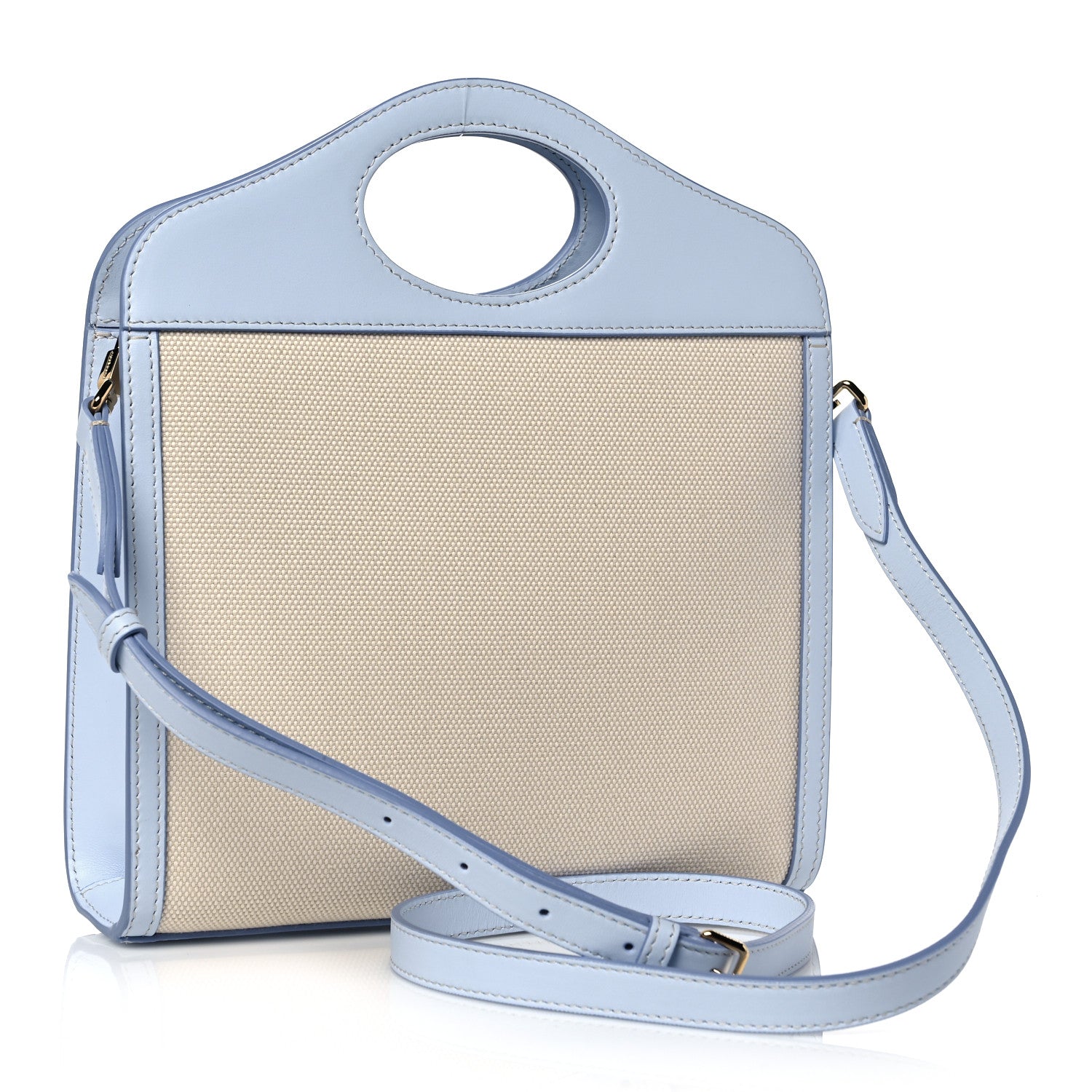 Burberry Canvas Smooth Calfskin Two Tone Mini Pocket Bag Natural Pale Blue 3 of 15