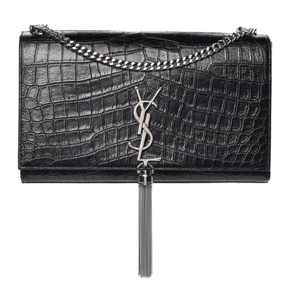 Saint Laurent Calfskin Crocodile Embossed Medium Classic Monogram Kate Tassel Satchel Black 1 of 12