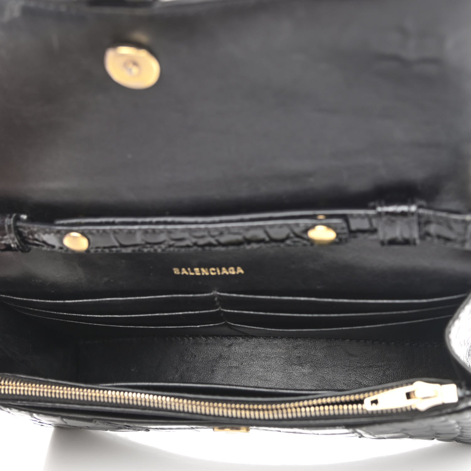 Balenciaga Shiny Calfskin Crocodile Embossed Hourglass Chain Bag Black 4 of 11
