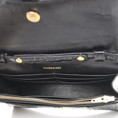 Balenciaga Shiny Calfskin Crocodile Embossed Hourglass Chain Bag Black 4 of 11