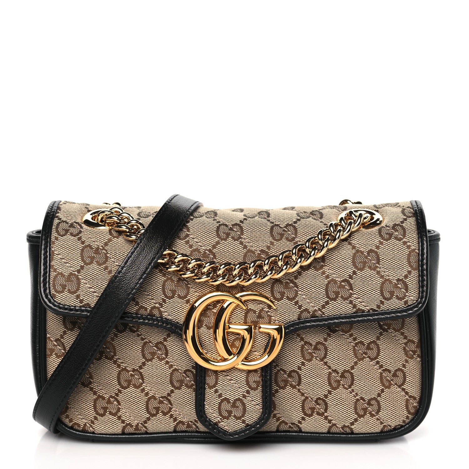 Gucci Monogram Matelasse Diagonal Mini GG Marmont Shoulder Bag Beige Black 1 of 9