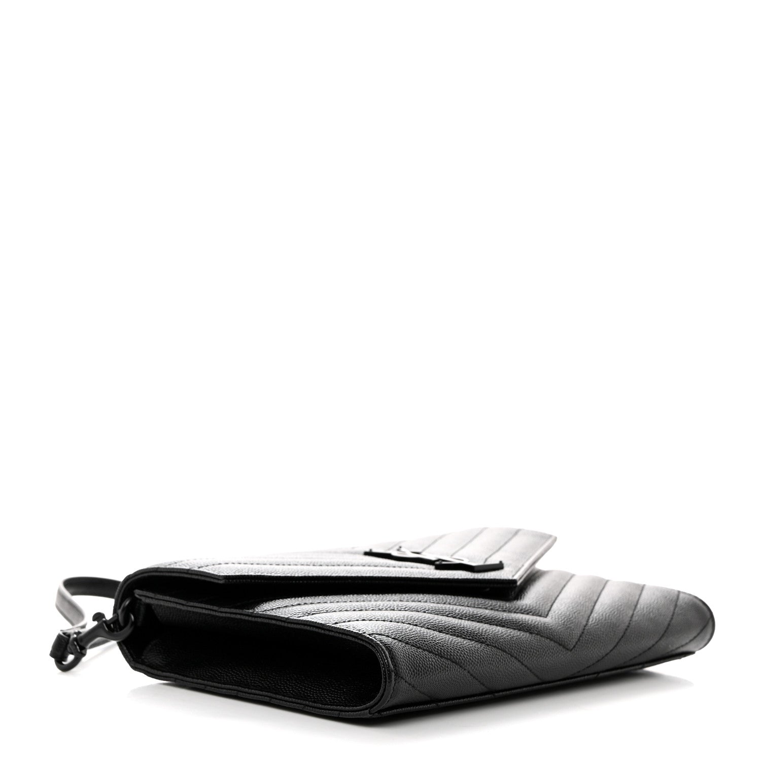 Saint Laurent Grain De Poudre Matelasse Chevron Monogram Monochrome Envelope Clutch Black 4 of 7
