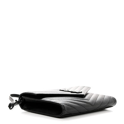 Saint Laurent Grain De Poudre Matelasse Chevron Monogram Monochrome Envelope Clutch Black 4 of 7