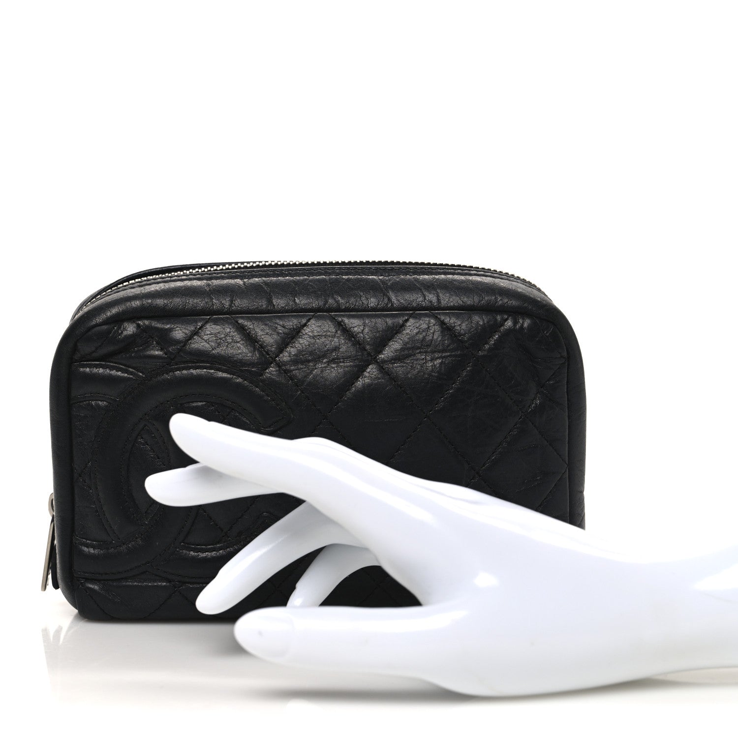 Chanel Aged Calfskin Quilted Cambon Cosmetic Case Black 2 of 10
