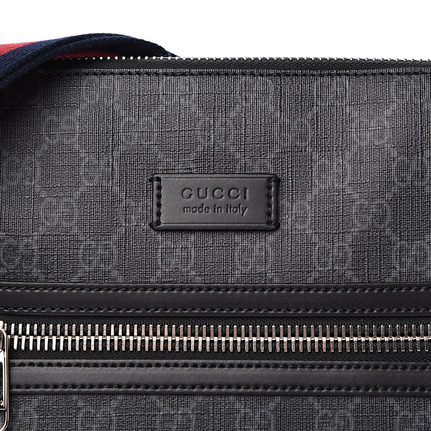 GG Supreme Monogram Appia Calfskin Web Flat Messenger Bag Black Grey