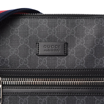 Gucci GG Supreme Monogram Appia Calfskin Web Flat Messenger Bag Black Grey 10 of 10