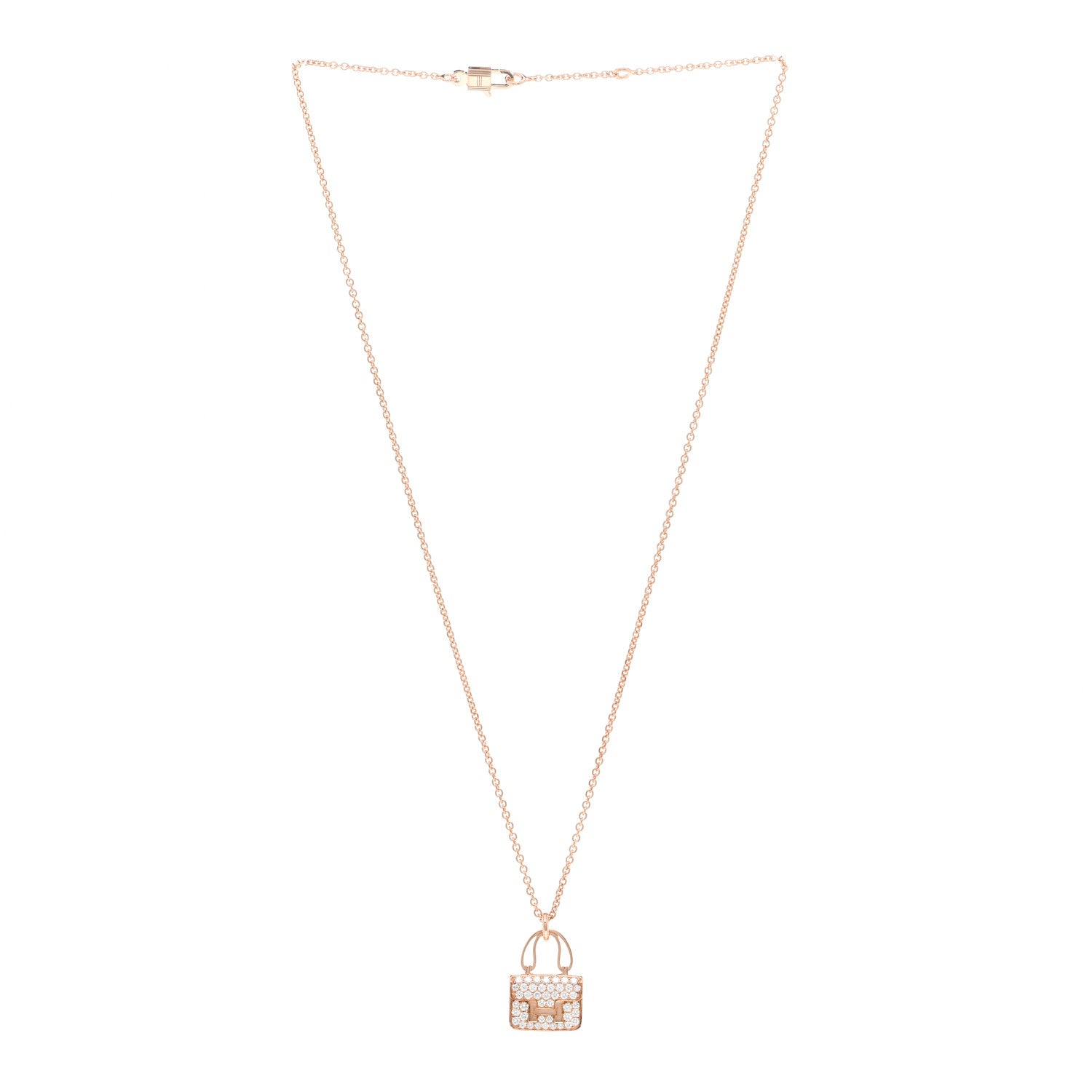 Hermes 18K Rose Gold Diamond Constance Amulettes Pendant Necklace 3 of 5