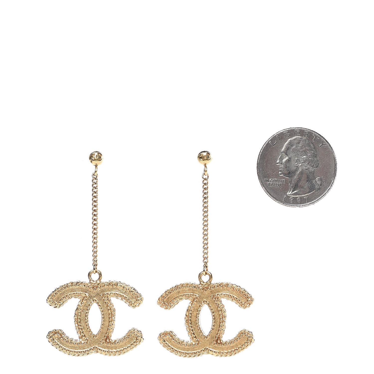 Chanel CC Drop Earrings Matte Gold 2 of 5