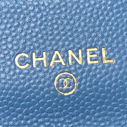 Chanel Caviar Quilted Flap Card Holder Chain Wristlet Blue 5 of 6