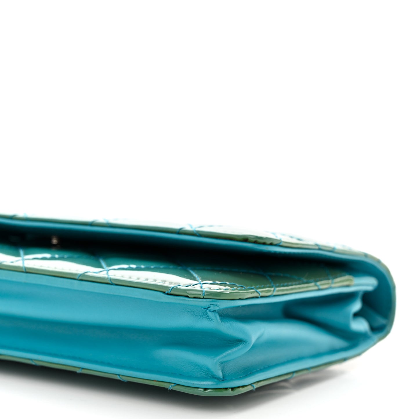 Patent Quilted Wallet On Chain WOC Turquoise Blue