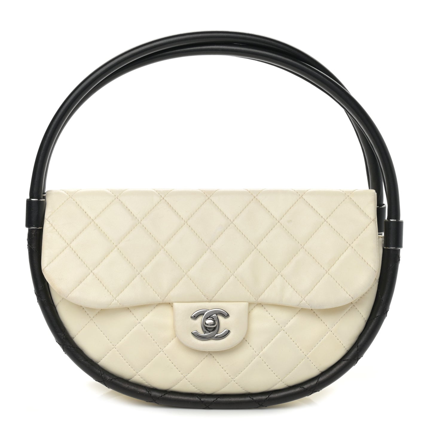 Lambskin Quilted Small Hula Hoop Flap Ivory