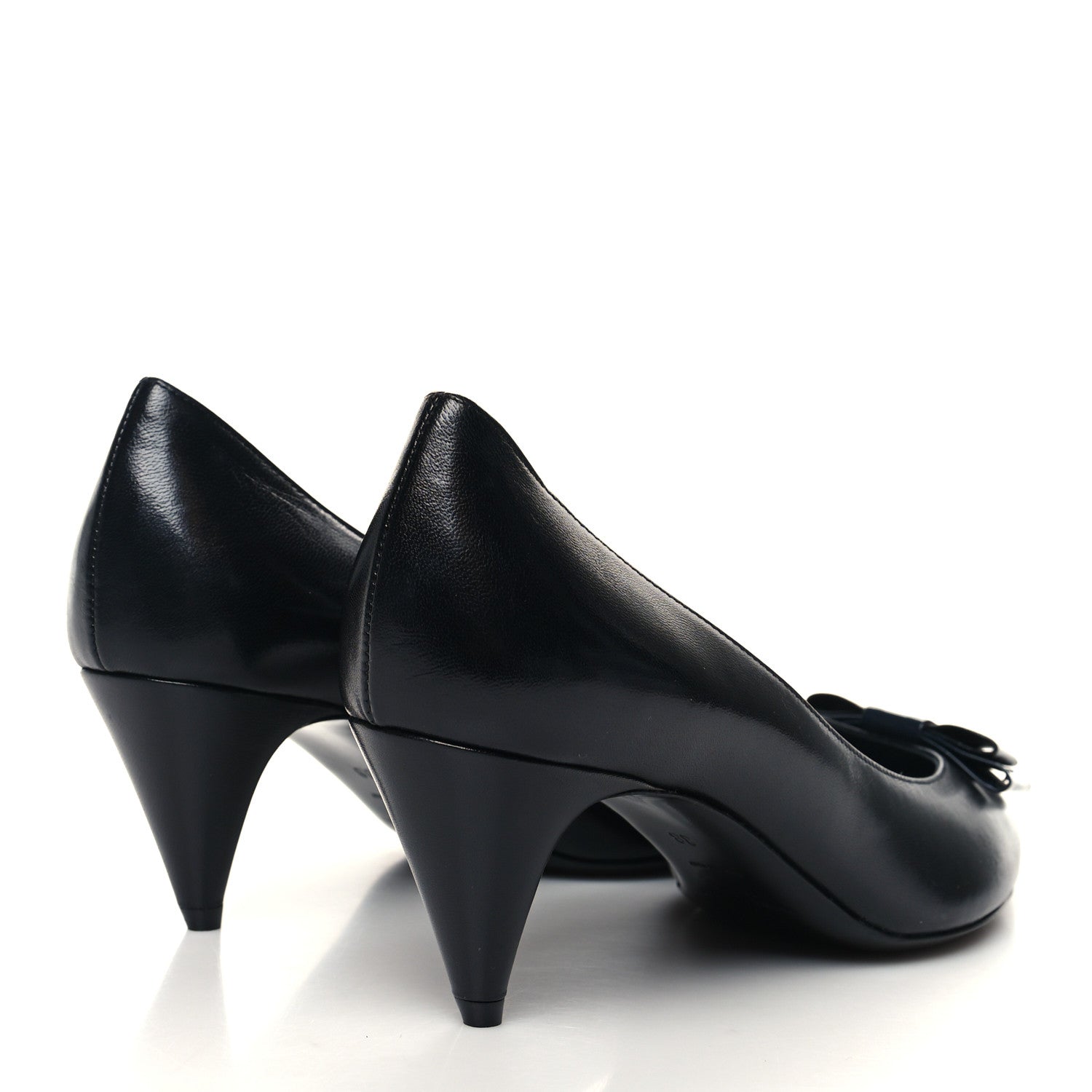 Saint Laurent Calfskin Bow Anais Pumps 38 Black Navy 4 of 10