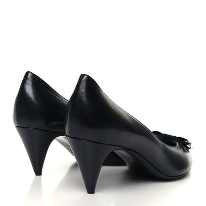 Saint Laurent Calfskin Bow Anais Pumps 38 Black Navy 4 of 10