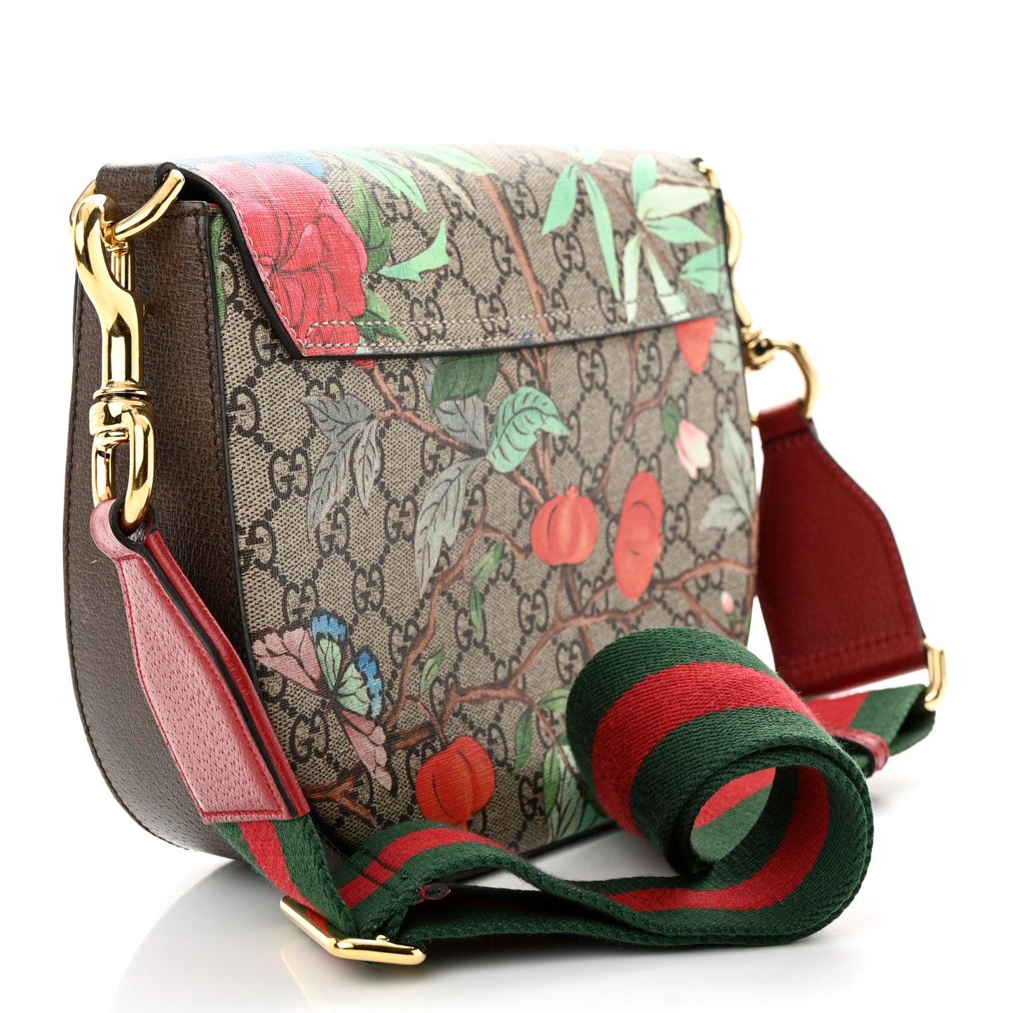 GG Supreme Monogram Tian Web Medium Padlock Messenger Shoulder Bag Beige Multicolor New Acero
