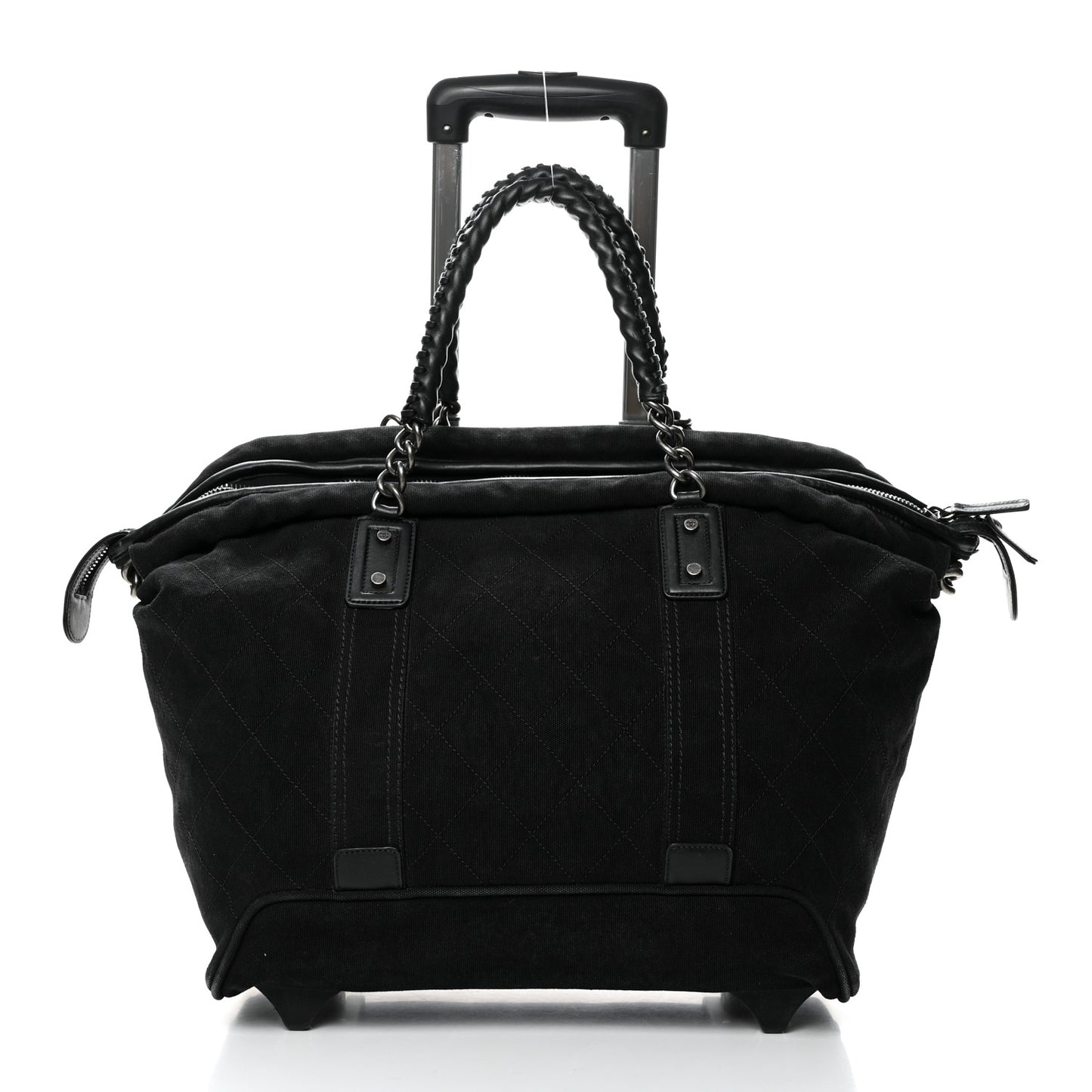 Washed Toile Calfskin Quilted Trolley Black
