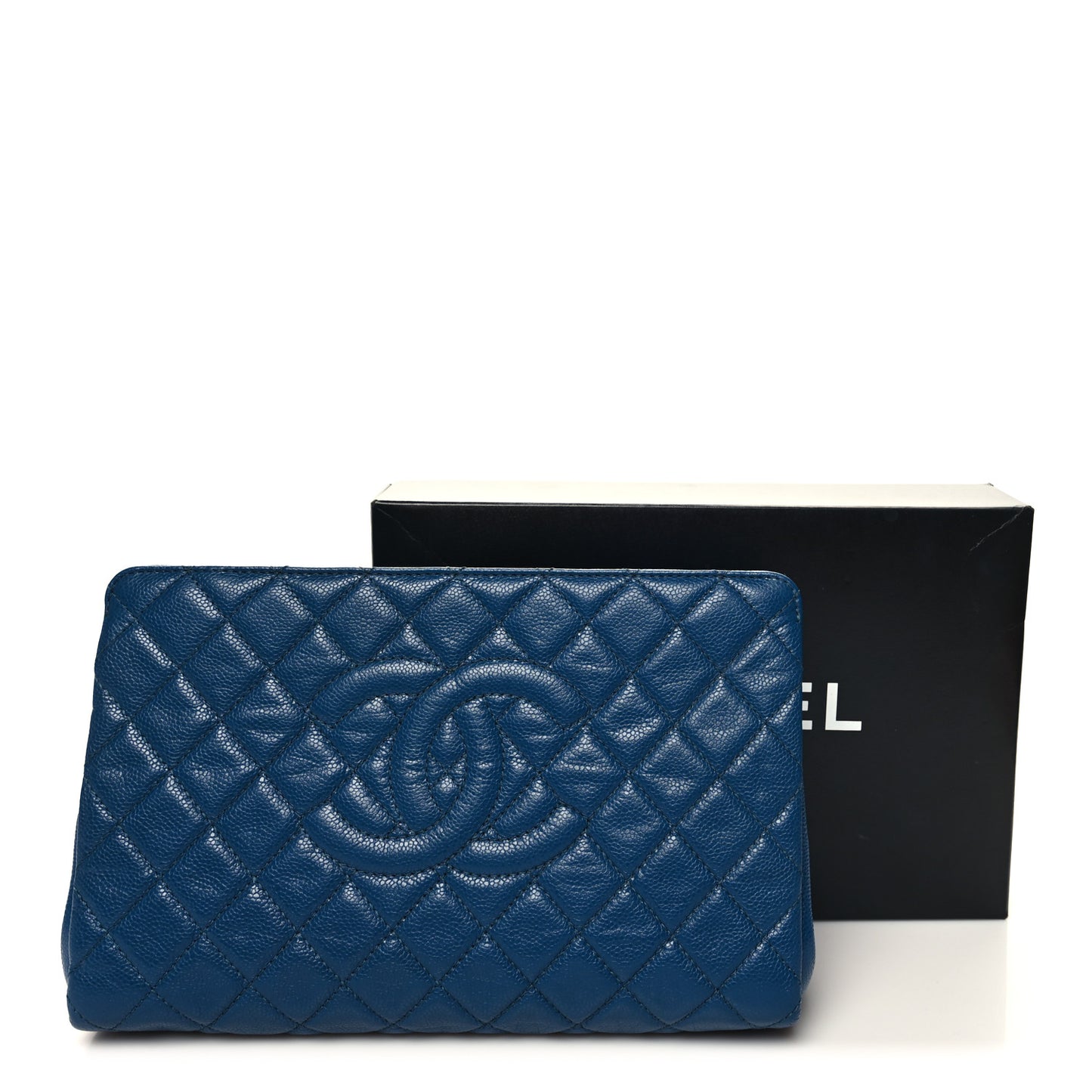 Caviar Quilted CC Large Clutch Peacock Blue