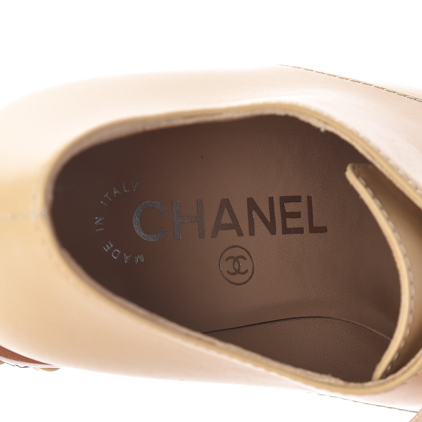 Calfskin Chain Lace Up Oxfords 37 Beige Clair