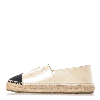 Chanel Metallic Calfskin Grosgrain CC Espadrilles 37 Ivory Black 1 of 12