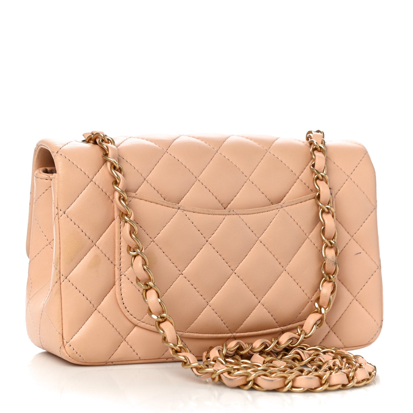 Lambskin Quilted Mini Rectangular Flap Beige