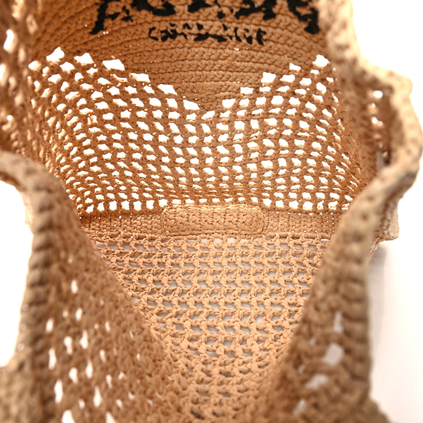 Yarn Raffia Effect Crochet Logo Embroidered Tote Bag Naturale