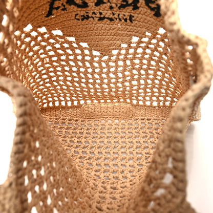 Prada Yarn Raffia Effect Crochet Logo Embroidered Tote Bag Naturale 5 of 9