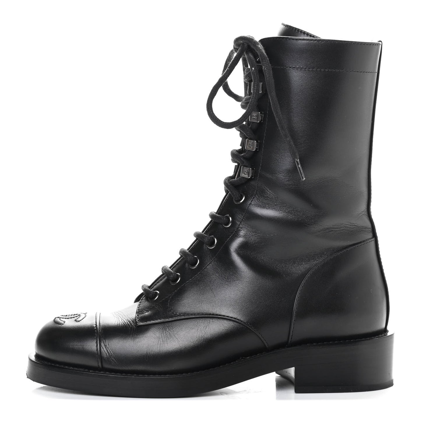 Calfskin Lace Up Combat Boots 36 Black