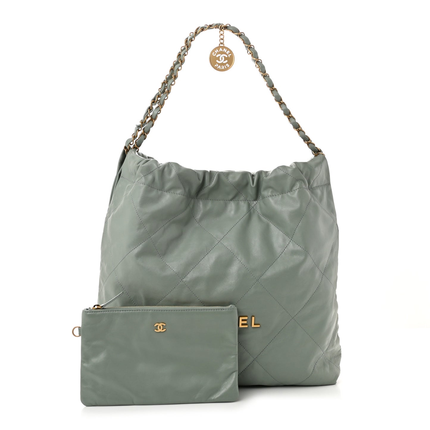 Shiny Calfskin Quilted Chanel 22 Light Blue
