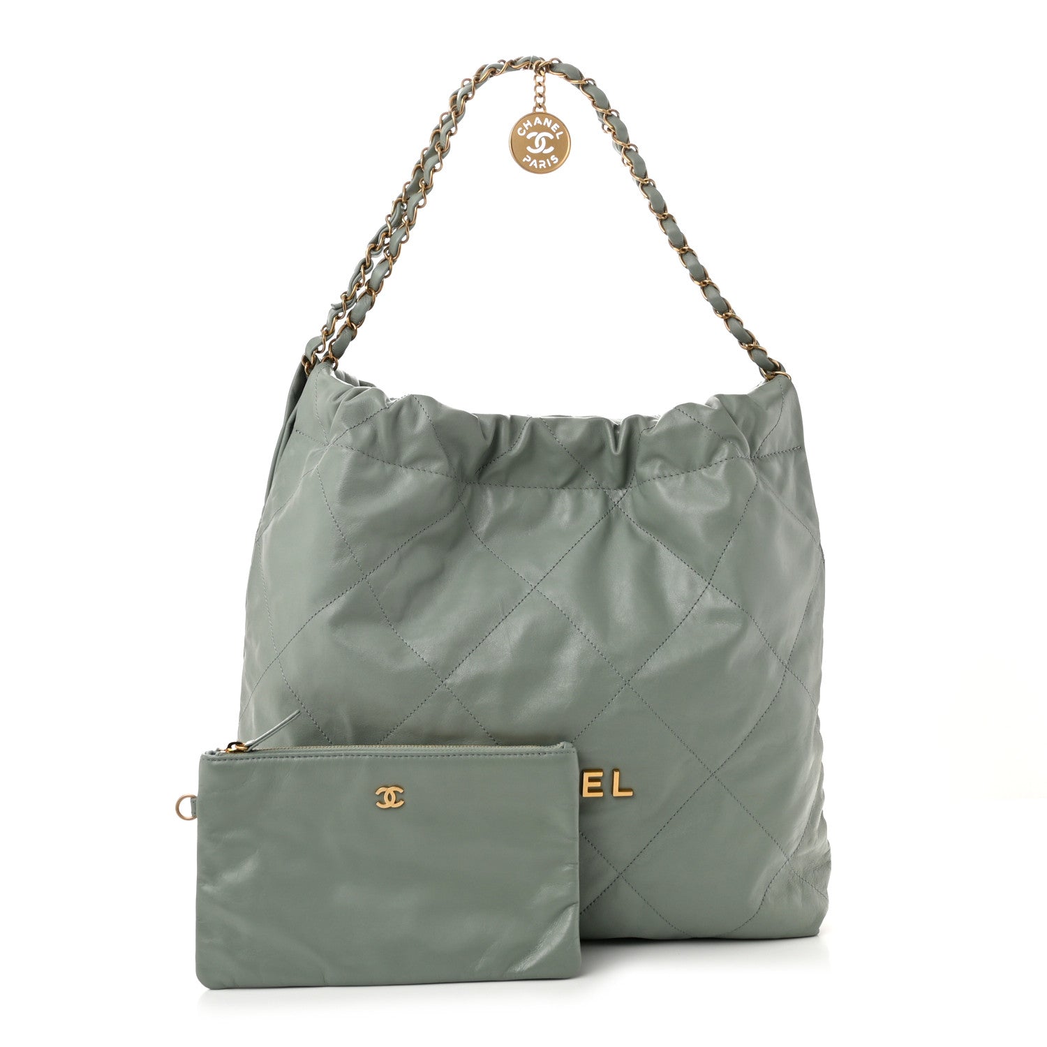 Chanel Shiny Calfskin Quilted Chanel 22 Light Blue 3 of 11