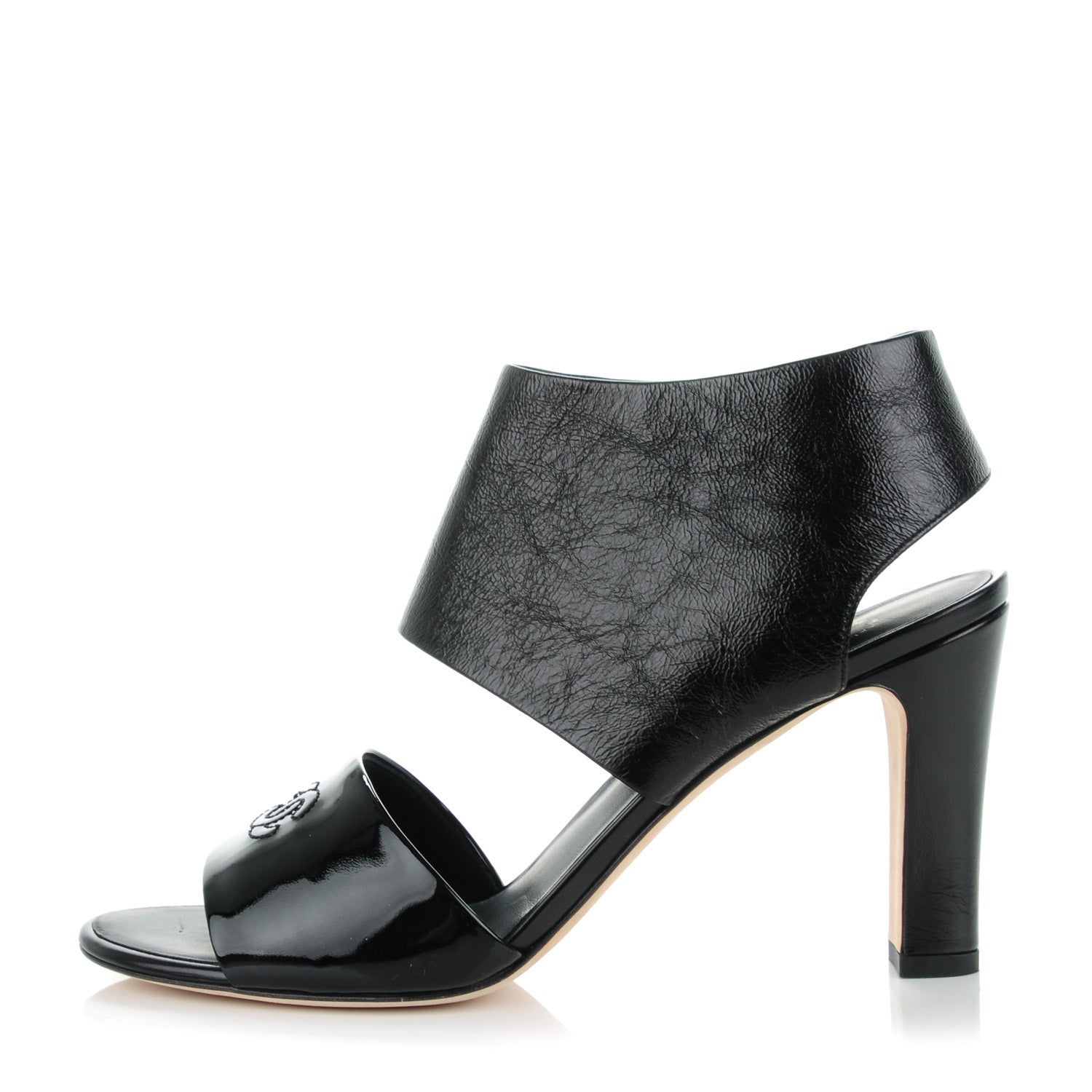 Chanel Crumpled Patent Calfskin CC Sandals 39 Black 1 of 9