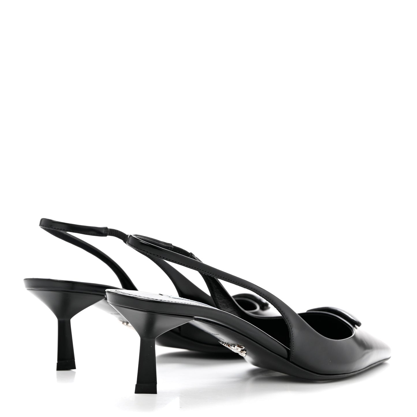 Spazzolato Triangle Logo Pointed Toe 75mm Slingback Pumps 39 Black