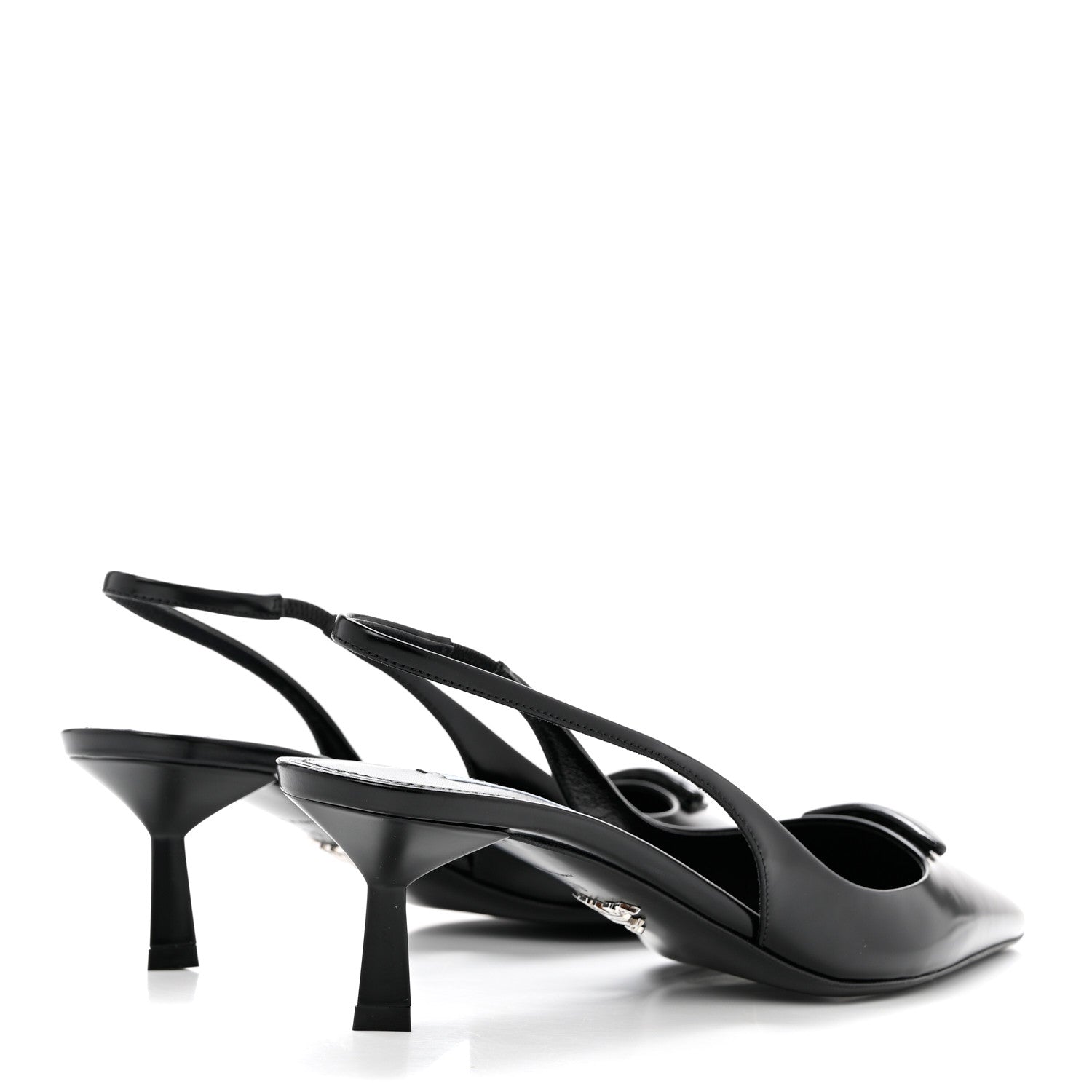 Prada Spazzolato Triangle Logo Pointed Toe 75mm Slingback Pumps 39 Black 4 of 8