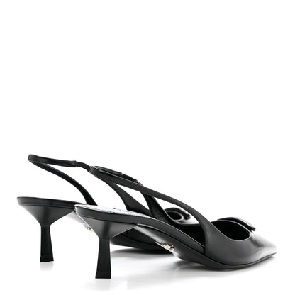 Prada Spazzolato Triangle Logo Pointed Toe 75mm Slingback Pumps 39 Black 4 of 8