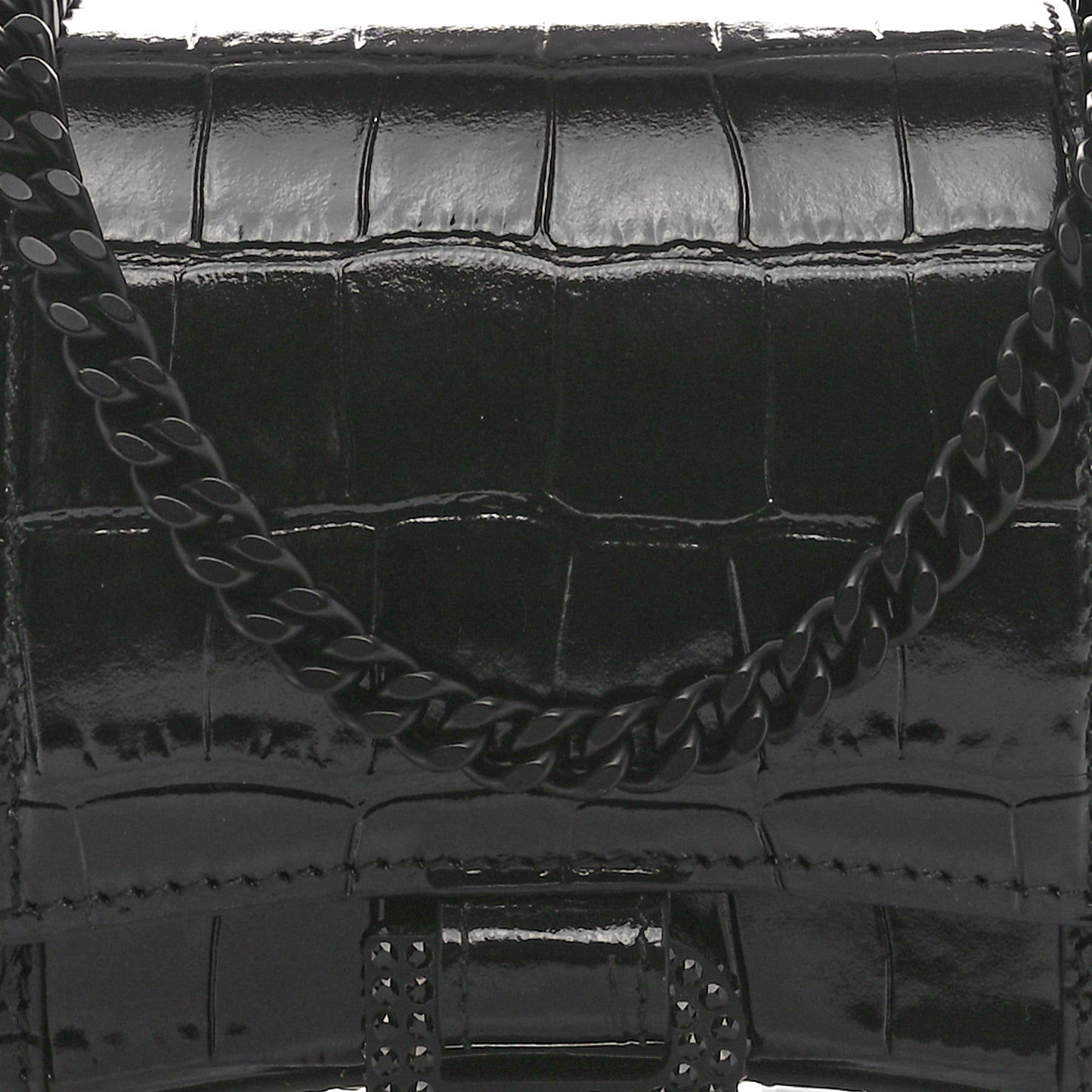 Shiny Calfskin Strass Monochrome Crocodile Embossed Hourglass Chain Bag Black