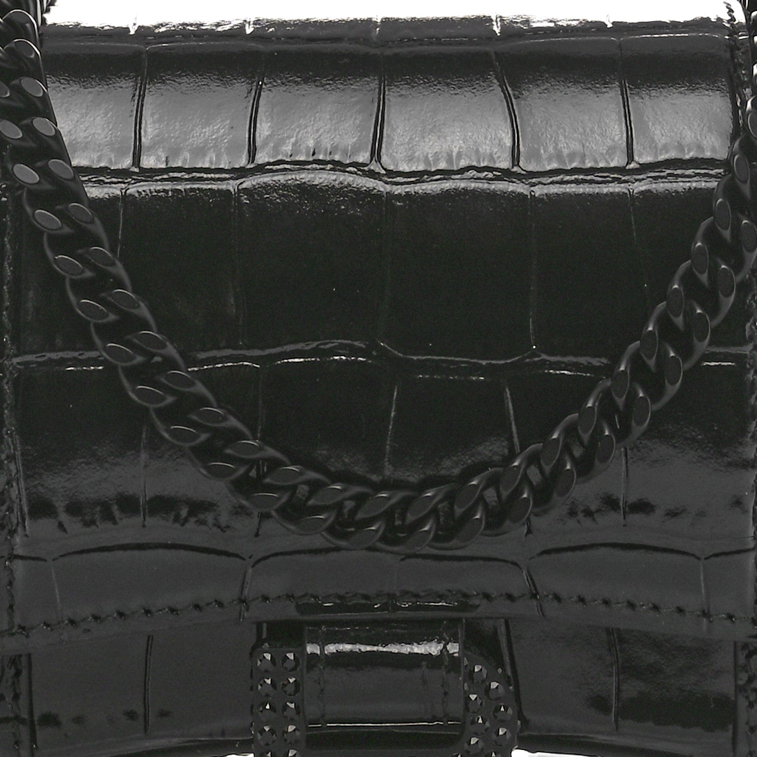 Balenciaga Shiny Calfskin Strass Monochrome Crocodile Embossed Hourglass Chain Bag Black 7 of 9