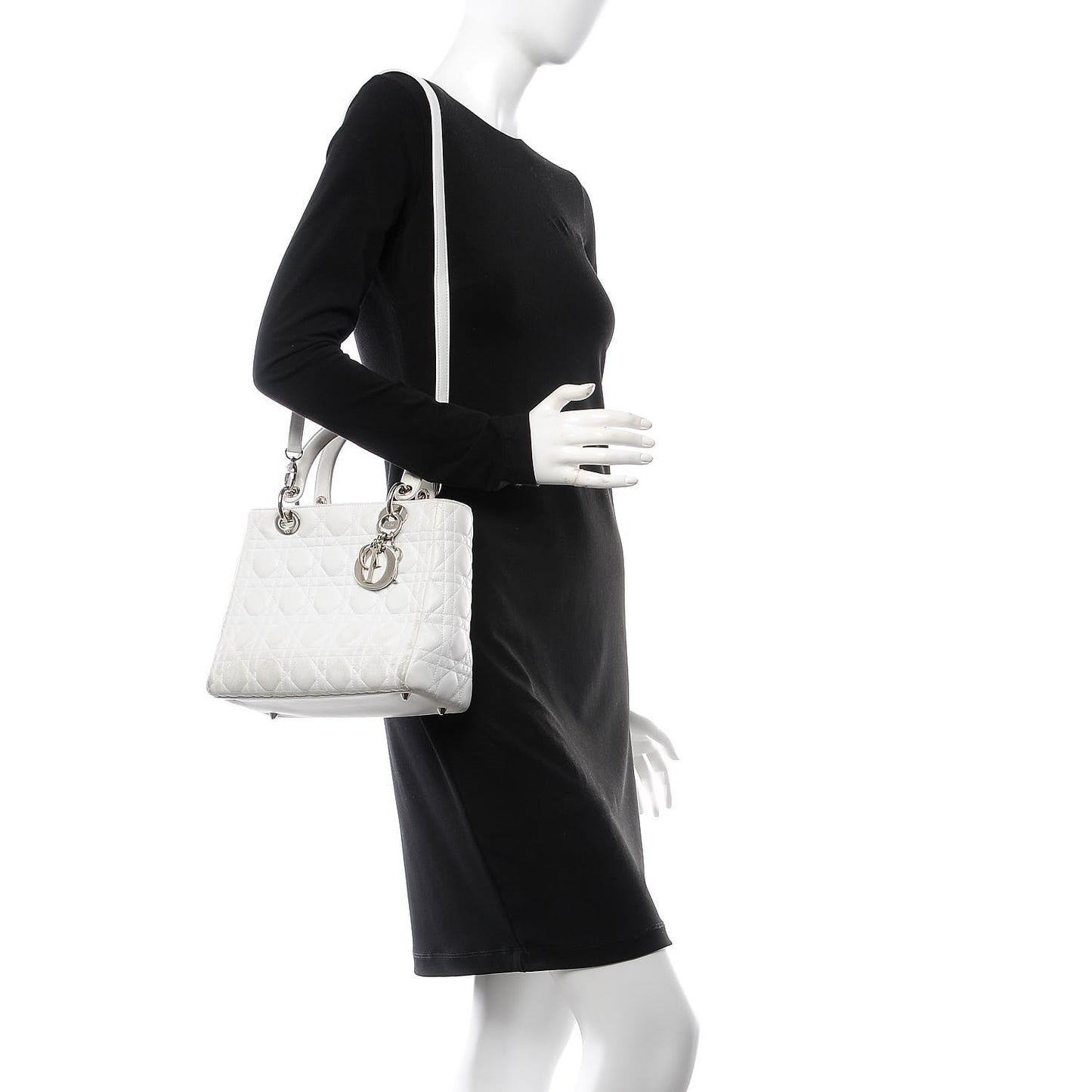 Lambskin Cannage Medium Lady Dior White