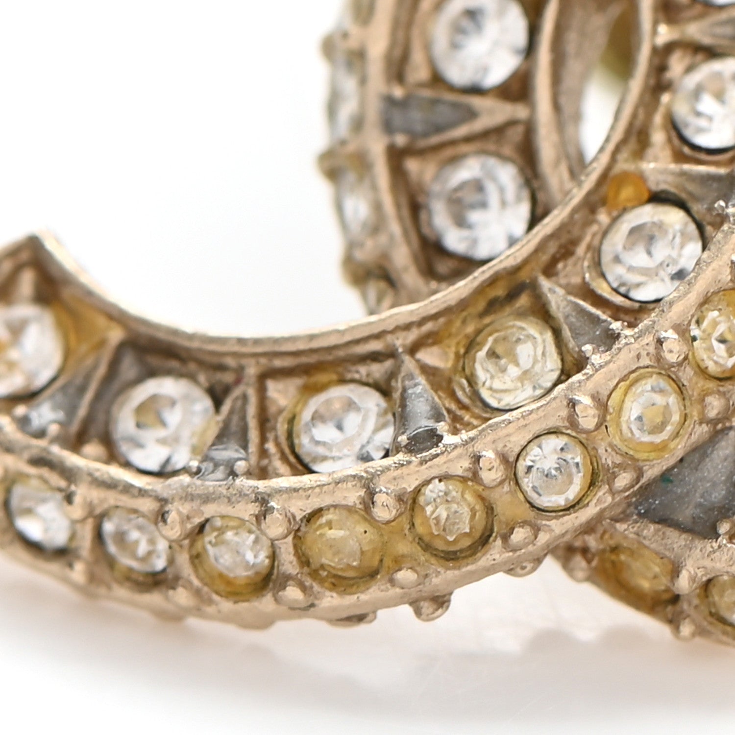 Chanel Crystal Timeless CC Earrings Light Gold 18 of 18