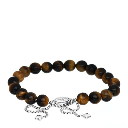 David Yurman Sterling Silver Tiger's Eye 8mm Spiritual Beads Adjustable Bracelet 3 of 4