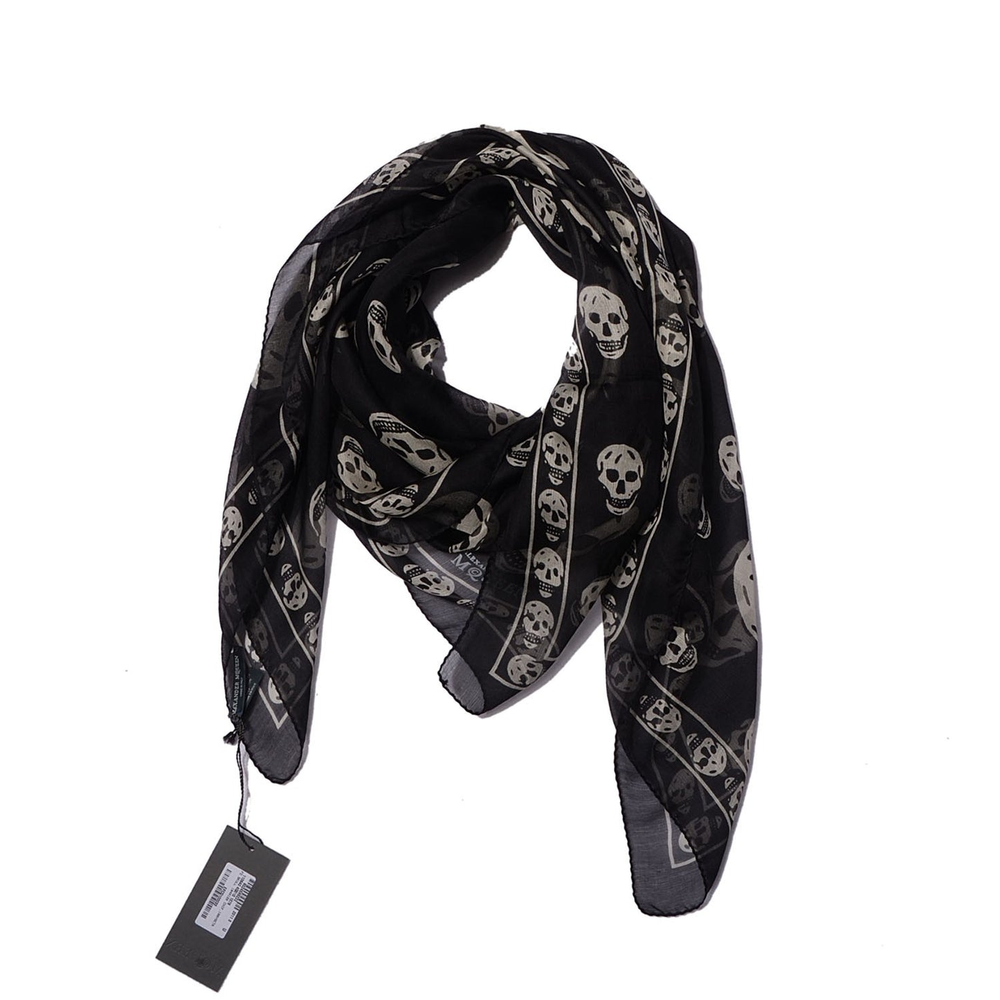 Silk Chiffon Skull Scarf Black Ivory