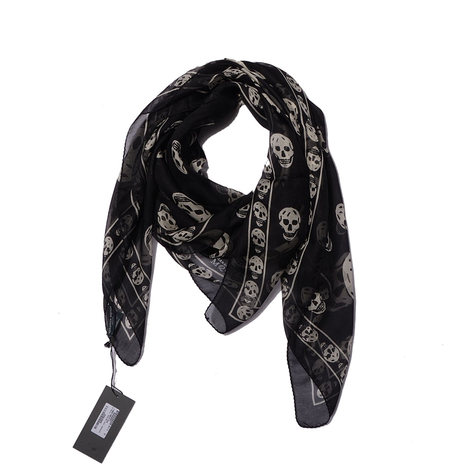 Alexander McQueen Silk Chiffon Skull Scarf Black Ivory 3 of 8