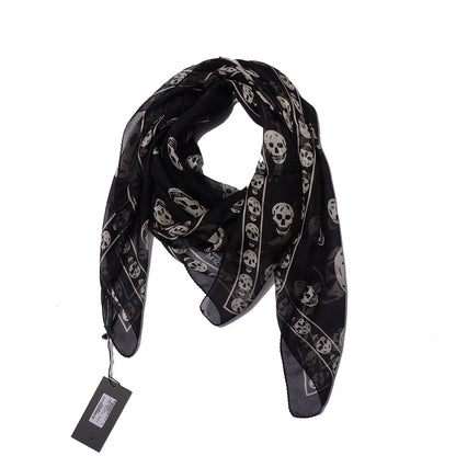 Alexander McQueen Silk Chiffon Skull Scarf Black Ivory 3 of 8