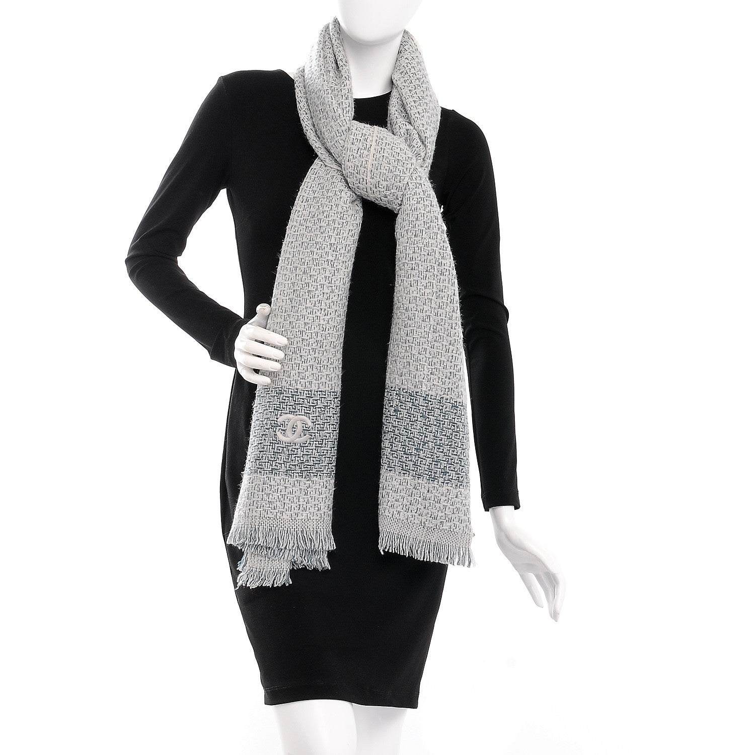 Chanel Cashmere CC Scarf White Blue 2 of 4