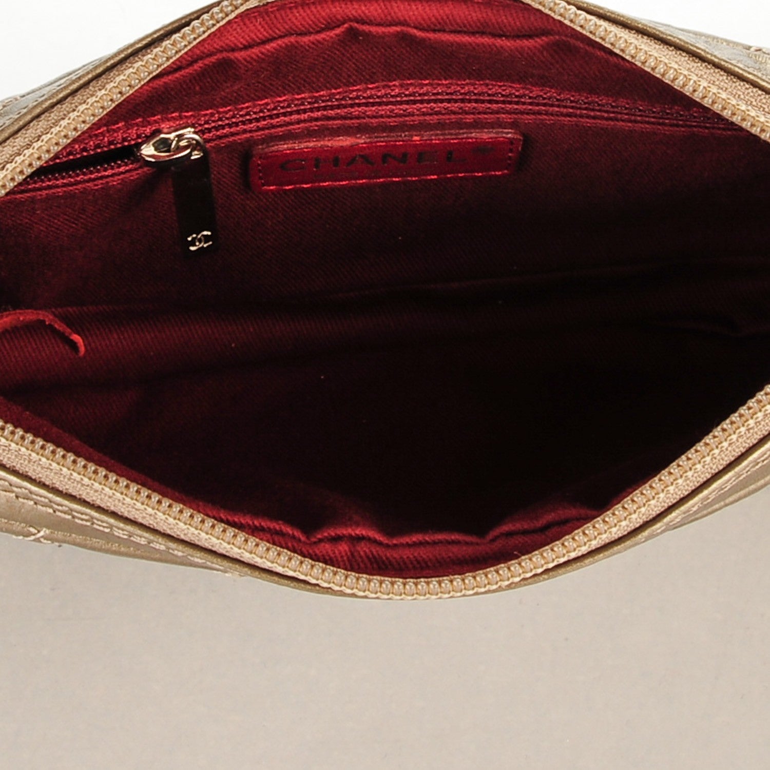 Chanel Metallic Aged Calfskin Quilted Cotton Club Pochette Khaki 5 of 7