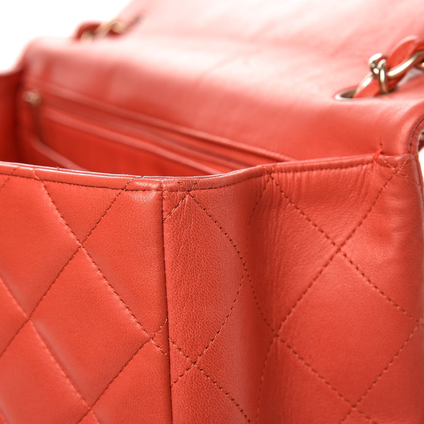 Lambskin Quilted Maxi Single Flap Light Red