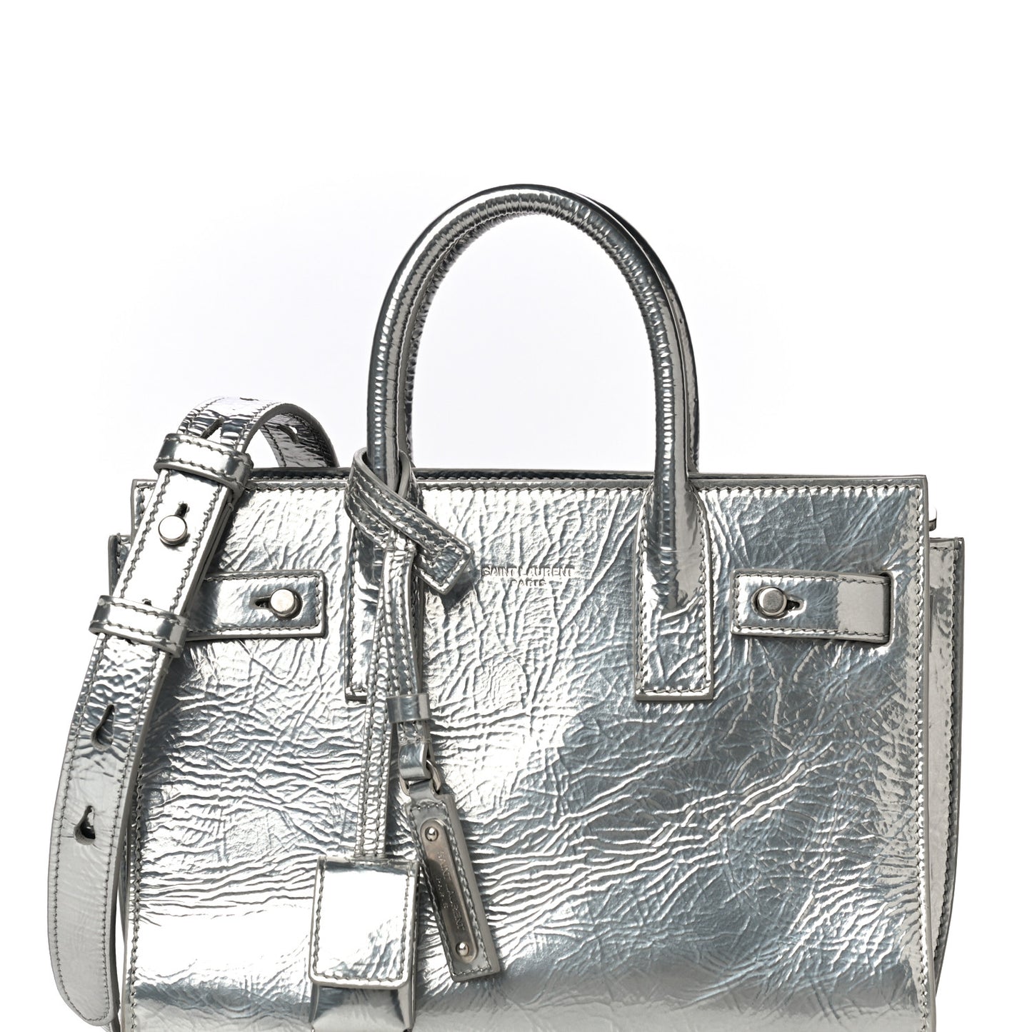 Metallic Crinkled Calfskin Nano Supple Sac De Jour Silver